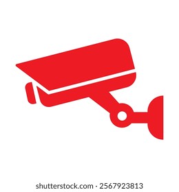 Security camera red icon, video surveillance, cctv sign. Surveillance camera,monitoring, safety home protection system. Fixed CCTV, Security Camera Icon Vector Template Illustration Design EPS 10.