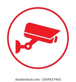 Security camera red icon, video surveillance, cctv sign. Surveillance camera,monitoring, safety home protection system. Fixed CCTV, Security Camera Icon Vector Template Illustration Design.