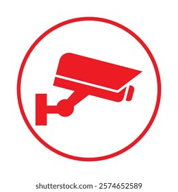 Security camera red icon, video surveillance, cctv sign. Surveillance camera,monitoring, safety home protection system. Fixed CCTV, Security Camera Icon Vector Template Illustration Design.