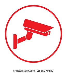 Security camera red icon, video surveillance, cctv sign. Surveillance camera,monitoring, safety home protection system. Fixed CCTV, Security Camera Icon Vector Template Illustration Design.