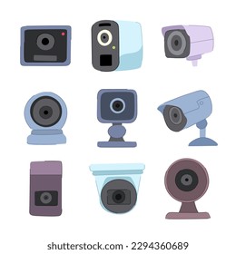 security camera set cartoon. cctv video, safety system, control technology, home surveillance security camera sign. isolated symbol vector illustration