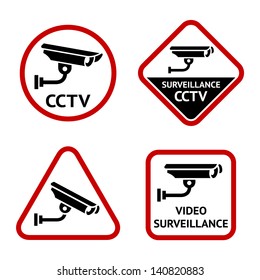 Security camera, set sticky labels, vector illustration