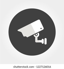SECURITY CAMERA sign. CCTV camera icon in gray circle. Vector.