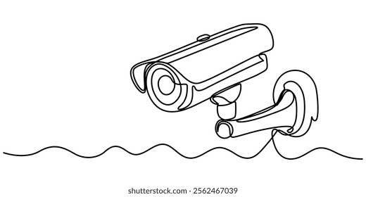 Security Camera Single Line Icon, Continuous Line Drawing of Security Icon. Hand Drawn Symbol Vector Illustration, Single continuous line drawing of CCTV to monitor traffic movements and improve. 