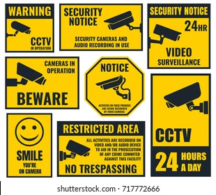 adhesivo de cámara de seguridad, símbolos de videovigilancia, iconos cctv. vol.3