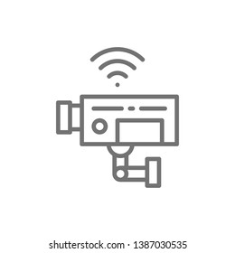 Security camera, surveillance, CCTV line icon.