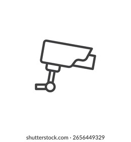Security camera surveillance line icon. Outline icon of a CCTV device, symbolizing monitoring, observation and security footage. Line vector icon symbol for surveillance.