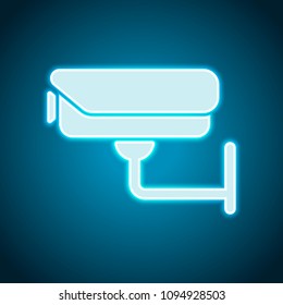 Security camera. Technology icon. Neon style. Light decoration icon. Bright electric symbol