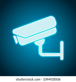 Security camera. Technology icon. Neon style. Light decoration icon. Bright electric symbol