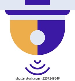 Security camera technology icon with purple and orange duotone style. Computing, diagram, download, file, folder, graph, laptop . Vector illustration