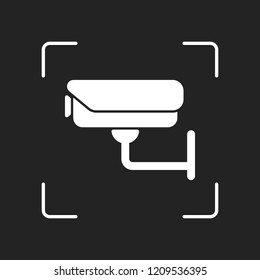 Security camera. Technology icon. White object in camera autofocus on dark background