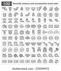 Cámara CCTV e IP para el diseño de conjunto de iconos vectoriales de trabajo de seguridad.