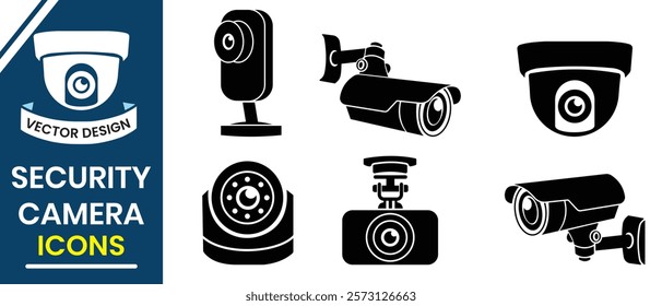 Security camera vector, silhouette, icon set. CCTV vector icon set. Video Surveillance camera, video. CCTV symbol, vector icon set. Vector illustration.