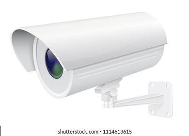 Security camera. White CCTV surveillance system. Vector 3d illustration isolated on white background