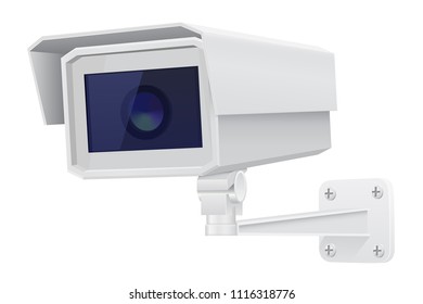 Security camera. White CCTV surveillance system. Vector 3d illustration isolated on white background