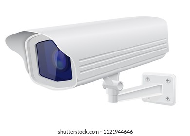 Security camera. White CCTV surveillance system. Vector 3d illustration isolated on white background