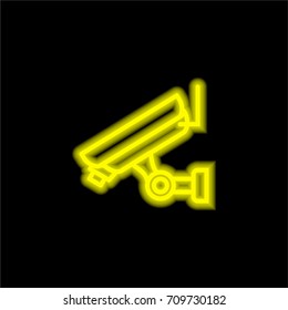 Security camera yellow glowing neon ui ux icon. Glowing sign logo vector