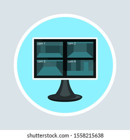 Security cameras flat vector illustration. Privacy protection. Surveillance system. Monitoring cctv footage on computer, watching multiple videos for safety control. Electronic technology