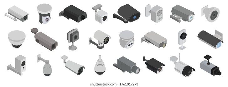 Security cameras isolated isometric set icon. Vector illustration cctv on white background. Vector isometric set icon security cameras.