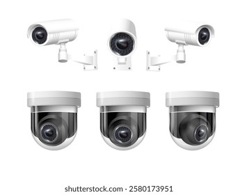 Security cameras on modern building. Professional surveillance camera. Security system, technology concept. Video equipment for safety system area control. Vector