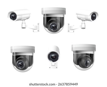 Security cameras on modern building. Professional surveillance camera. Security system, technology concept. Video equipment for safety system area control. Vector