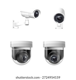 Security cameras on modern building. Professional surveillance camera. Security system, technology concept. Video equipment for safety system area control. Vector