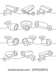 Security cameras one line continuous drawing. Safety home protection system. Vector illustration.