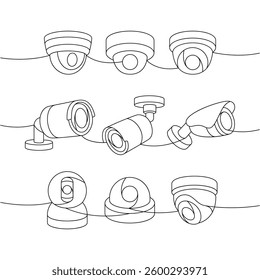Security cameras one line continuous drawing. Home protection system. Vector illustration.