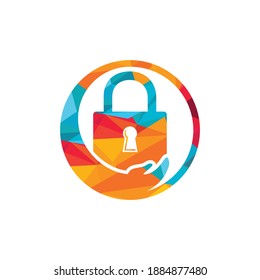 Security care vector logo design template. Vector illustration of hand logo and lock icon.	

