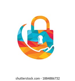 Security care vector logo design template. Vector illustration of hand logo and lock icon.	
