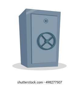 Security cash savings concept. Flat design. Protect your money idea visualization. Icon for banking, security services, safe shops. Big steel safe illustration. On white background.