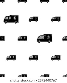 Security Cash Van Icon Seamless Pattern, Secured Money Transportation Vehicle Vector Art Illustration