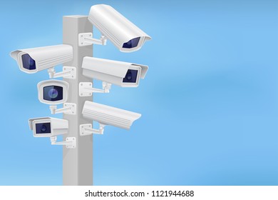 Security cctv cameras set. Traffic supervision. Vector 3d illustration 