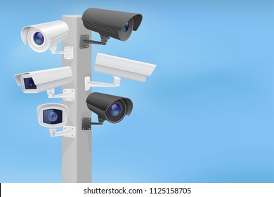 Security cctv cameras set. Traffic supervision. Vector 3d illustration
