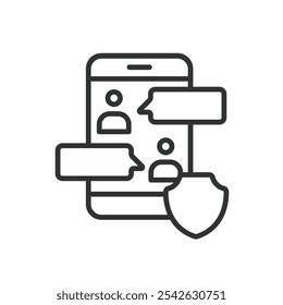 Chat de seguridad, icono en diseño de línea. Seguridad, chat, mensajería, protección, cifrado, privacidad, seguro en el Vector de fondo blanco. Icono de chat de seguridad icono de trazo editable