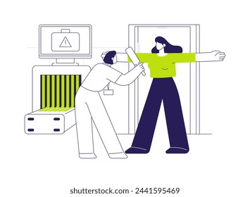 Security check abstract concept vector illustration. Woman deals with security check in the airport, business class travel, luxury passengers work trip, screening process abstract metaphor.