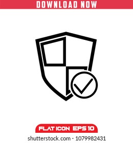 Security Check Shield . Outline. Vector Icon in flat design.Isolated.