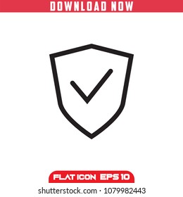 Security Check Shield . Outline Vector Icon in flat design.Isolated.