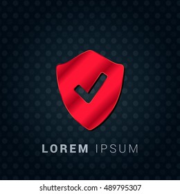 Security Checked Shield Red chromium precious metallic 3D Icon / Logo Design