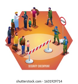 Security Checkpoint of Peacekeepers Blue Helmets Illustration isometric icons on isolated background