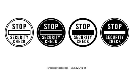 Ícones de Sinal de Parada de Ponto de Verificação de Segurança em Preto-e-Branco Designs Circulares Ilustração de Vetor