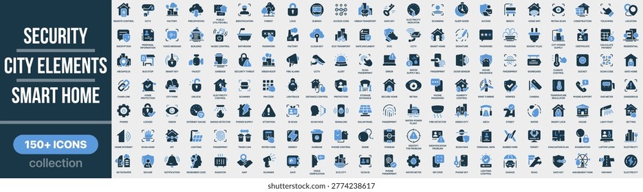 Security, city elements and smart home icon collection in colored style. Set of security, city, smart, home, surveillance, safety and automation icons