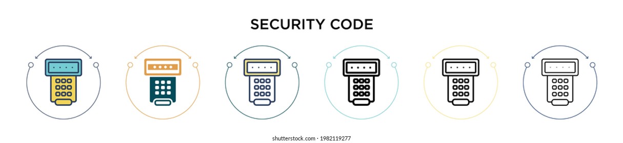 Security code icon in filled, thin line, outline and stroke style. Vector illustration of two colored and black security code vector icons designs can be used for mobile, ui, web