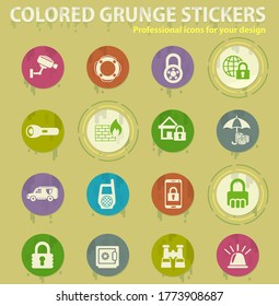 security colored grunge icons with sweats glue for design web and mobile applications