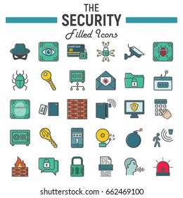 Security colorful line icon set, cyber protection symbols collection, safety vector sketches, logo illustrations, filled pictograms package isolated on white background, eps 10.