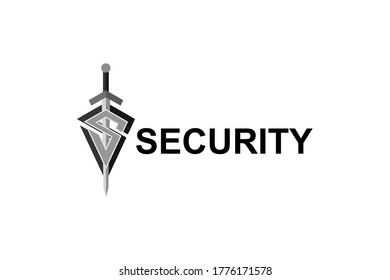 El logotipo de la compañía de seguridad con espada y escudo. Icono de concepto de protección. Ilustración vectorial.