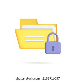 Security computer file folder with document with protection lock symbols design. Secure system digital file organization and store idea  and information security concept illustration.