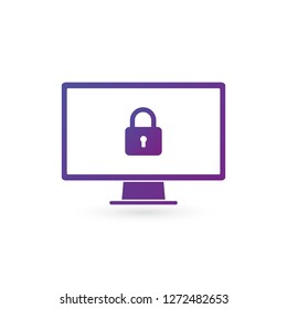 Security Computer Lock Icon, password protected data concept. Vector illustration isolated on white background. clean design.