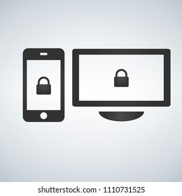 Security Computer and phone Lock Icon, vector illustration isolated on white background.