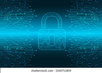 Security concept background , Closed Padlock on digital background, cyber security, Blue abstract hi speed internet technology background illustration